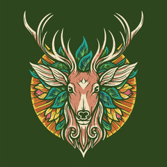 retro nature deer head vector art design