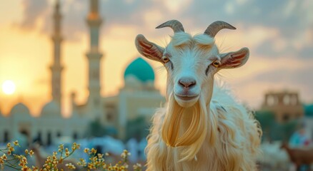 Naklejka premium Goat with Eid Background generated with Ai Tools