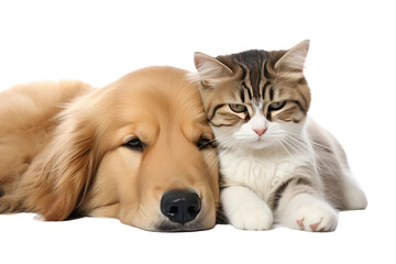 Harmony Unleashed: Feline and Canine Companions. White or PNG Transparent Background.