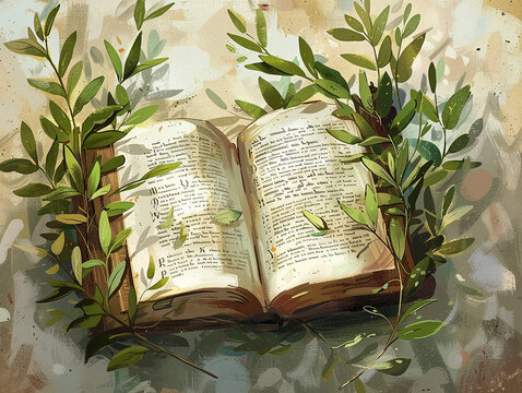 A graphic design featuring an open prayer book with the words Yom Kippur in stylish Hebrew font