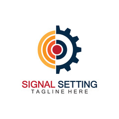 Obraz premium signal setting logo with gear and signal composition, logo for setting Connection, Signal, Internet, Telephone, Radio, Computer, Wifi, Communication, Antenna.