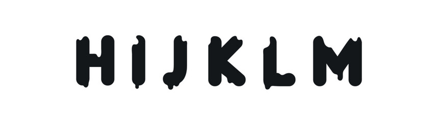capital letters H, I, J, K, L, M, font design in style graffiti lettering with liquid paint. vector illustration