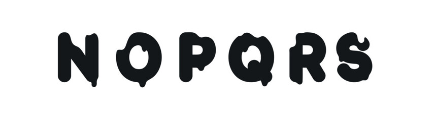 capital letters N, O, P, Q, R, S, font design in style graffiti lettering with liquid paint. vector illustration