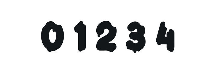 Numbers 0, 1, 2, 3, 4, font design in style graffiti lettering with liquid paint. vector illustration