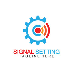 signal setting logo with gear and signal composition, logo for setting Connection, Signal, Internet, Telephone, Radio, Computer, Wifi, Communication, Antenna.