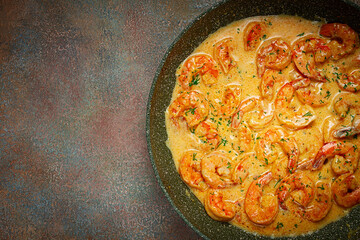 shrimp in creamy garlic sauce, with spices and herbs,