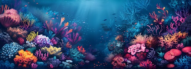 Vibrant Underwater Coral Reef Kaleidoscope Teeming with Diverse Marine Life in Brilliant Colors