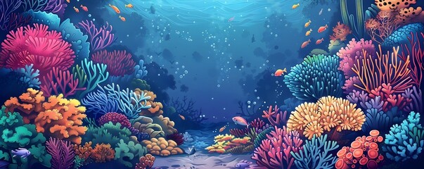 Fototapeta na wymiar Vibrant Underwater Coral Reef Teeming with Diverse Marine Life and Color