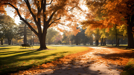 Fototapeta premium Autumn maple leaves scenery