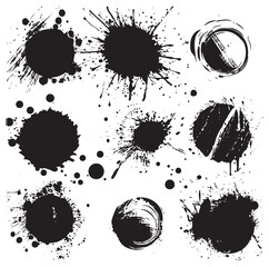 Collection Set of Black Ink Splatters Texture - obrazy, fototapety, plakaty