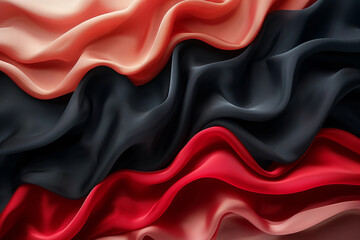 Black, pink and red silk fabric background, beautiful elegant shiny wave pattern, 3d illustration, generative ai