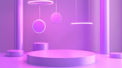 Podium mockup, abstract product exhibition podium purple background for product display, 3d render