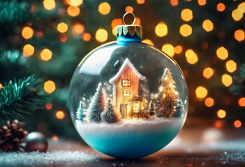 Rappresentazione accurata di una splendida decorazione natalizia con palla e alberi di Natale