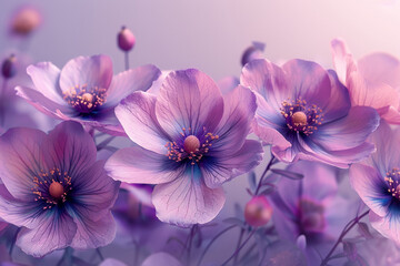 Beautiful purple flowers under warm sunlight, showing the colorful beauty of nature. - Powered by Adobe