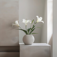 lily in a vase placed on a minimalist room