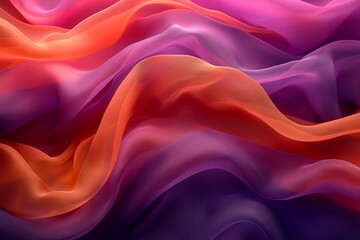 Abstract background with smooth wavy silk or satin fabric texture, lilac and orange colored waves, generative ai - obrazy, fototapety, plakaty