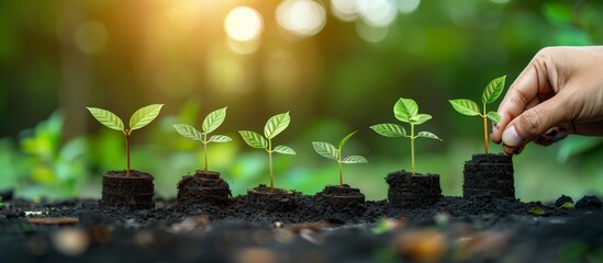 Tree grows on a pile of coins concept of profit saving for the future of investment and business growth for financial prosperity and sustainable development.