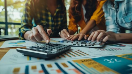 Fototapeta premium Closeup of a businessman's hand and a calculator. Business, Finance, Investment, Tax and Concept Economy