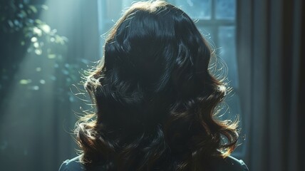 Darkened room showcases shimmering brunette hair with clarity