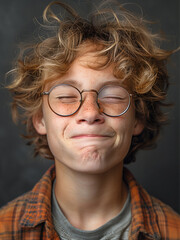 Young boy making a silly face with glasses
