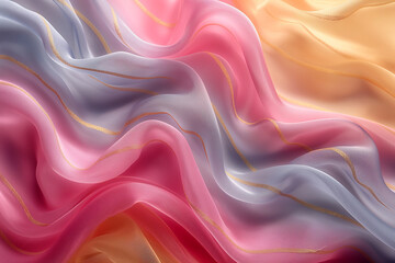Beautiful abstract background with pink and beige colored wavy silk fabric, 3d render illustration, generative ai