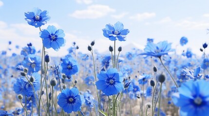 Fototapeta premium blue flowers in the wind