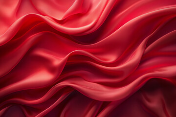 Obraz premium Red silk drapery background, red colored wavy pattern design backdrop, 3d rendering illustration, generative ai