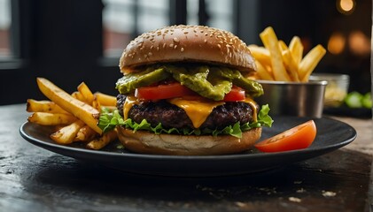 burger and fries, Tasty vegan burger, Crafting Culinary Delights: Innovative Recipes for Tasty Vegan Burgers."