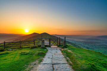 The Great Ridge at sunrise. Mam Tor hill in Peak District. United Kingdom  - 778307175