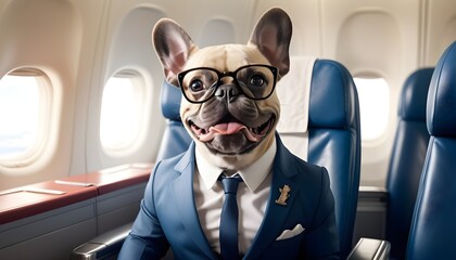 Funny, humorous French Bull Dog. Costumed, dress up. comedy, suit, hero. - obrazy, fototapety, plakaty