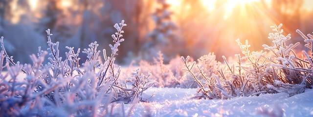 Frozen Nature, Winter Landscape with Ice-Covered Plants - obrazy, fototapety, plakaty