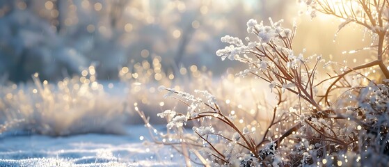 Frozen Nature, Winter Landscape with Ice-Covered Plants - obrazy, fototapety, plakaty