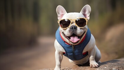  Funny, humorous French Bull Dog. Costumed, dress up. comedy, suit, hero. - obrazy, fototapety, plakaty