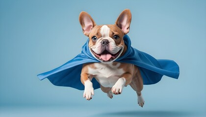  Funny, humorous French Bull Dog. Costumed, dress up. comedy, suit, hero.