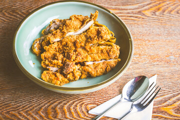 All time favourite chicken Cutlet with mala spice on top of  fettucine