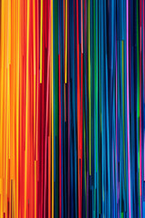 Rainbow-colored lines of varying widths, characterized by light black and dark azure, light indigo and dark amber colors, striped patterns, fiberpunk style, and large-scale design.