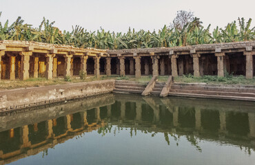 Pushkarani are the sacred water tanks of ancient times in Hampi. India