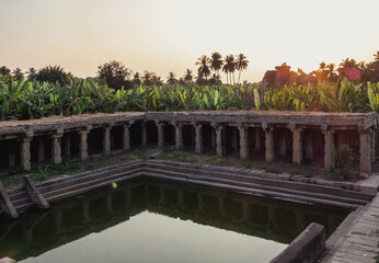 Pushkarani are the sacred water tanks of ancient times in Hampi. India