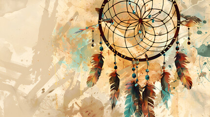 A dream catcher hanging on a wall - obrazy, fototapety, plakaty