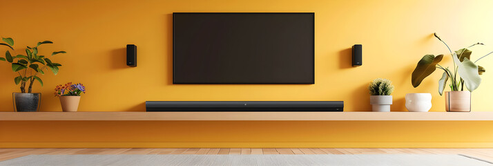 An Aesthetic Living Space Showcasing the Setup of a Modern Soundbar and Its Easy-to-follow Instructions