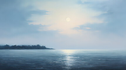 A minimalist abstract landscape with a single, bold brushstroke representing the full moon reflecting on the water, evoking a sense of serenity and contemplation  Ai Generative