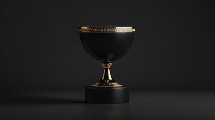 A sleek, minimalist trophy against a black background, highlighting achievement and excellence, in goldblack colors