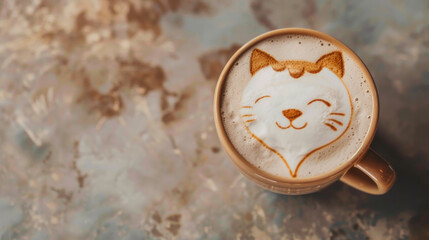 Obraz na płótnie Canvas Latte art with cute cat face, on marble surface