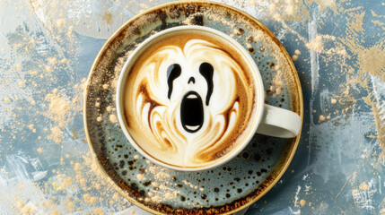 Latte art with face screaming in terror