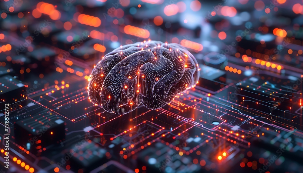 Aufkleber Exploring Quantum Computing, Fusion of AI, Biotech & Machine Learning in Neural Circuits & Cyber Brains