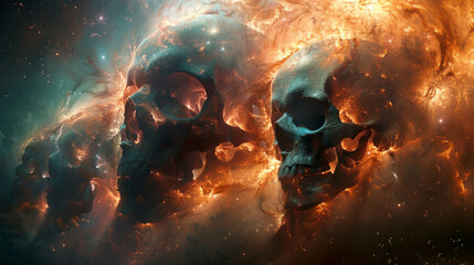 Skulls in space nebulae, afterlife, bad hallucinogenic trip concept