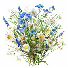 Clipart of a watercolor bouquet of summer wildflowers on a white background