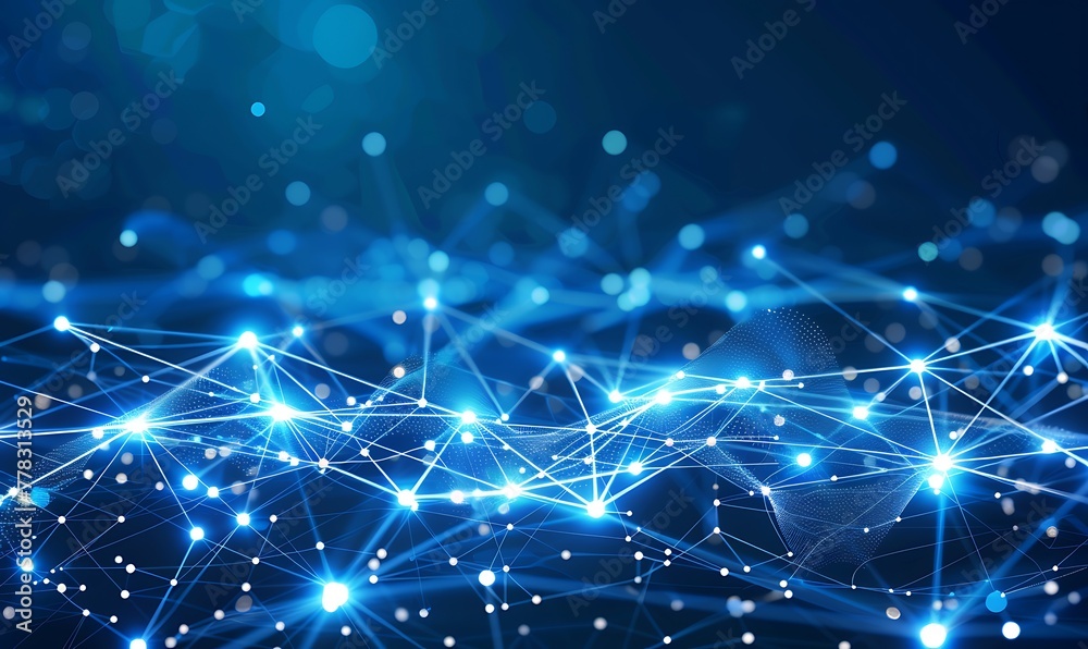 Poster Exploring Quantum Computing's Cyber Network, Artificial Neurons, Global Data Links, Connected Particles