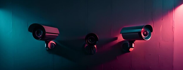 Three Surveillance Cameras Mounted on a Wall