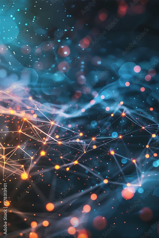Poster Exploring Quantum Computing's Cyber Network, Artificial Neurons, Global Data Links, Connected Particles